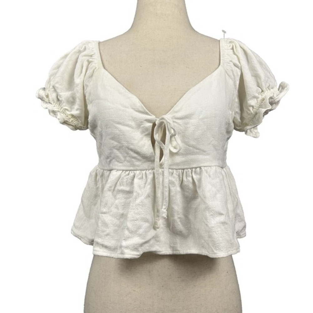 Lisa Says Gah Lily Tie Front Top Womens S Linen Blend Cottagecore Soft‎ Girl - Picture 2 of 8